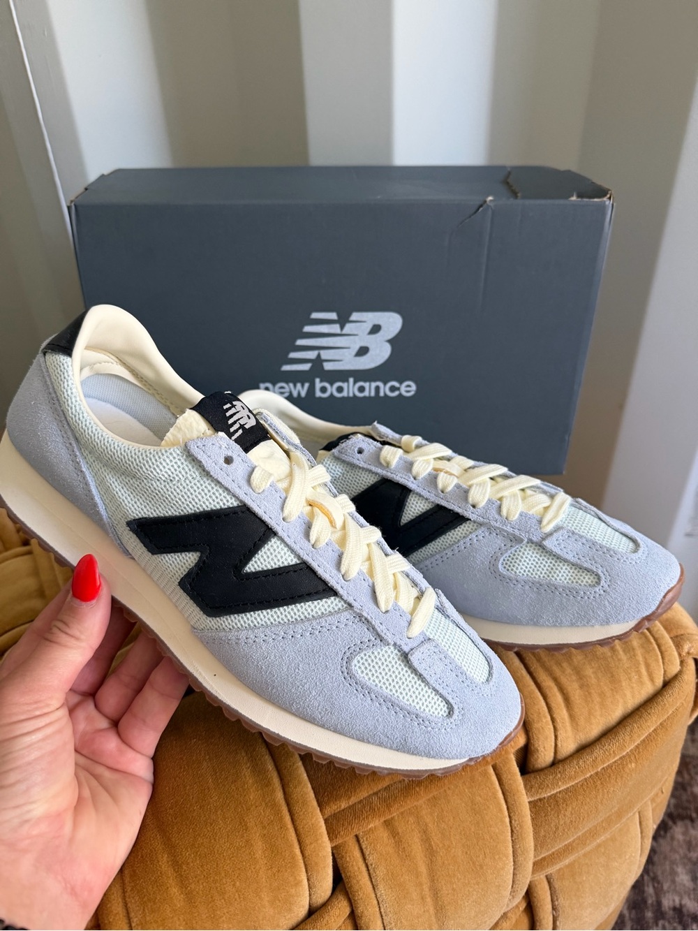 New Balance Women's Light Gray, Black & Cream Retro Sneakers